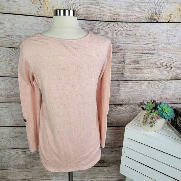 Anthropologie Akemi +Kin Sylvie Pointelle Pink Long Sleeve Top Size Extra Small - Picture 4 of 8